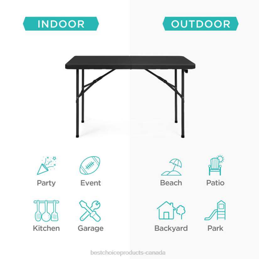 4LT2227 Black Best Choice Products Portable Folding Plastic Dining Table w/ Handle, Lock