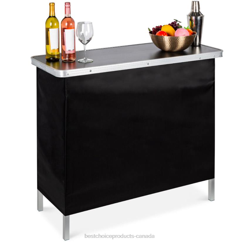 4LT2230 Black Best Choice Products Portable Pop-Up Bar Table w/ Carrying Case, Removable Skirt