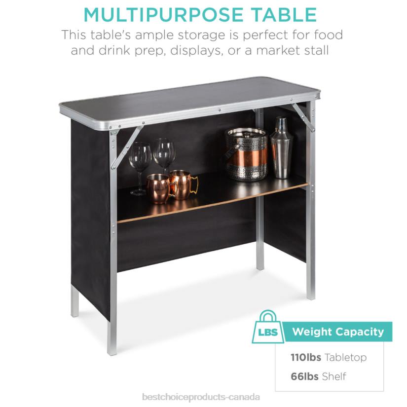 4LT2230 Black Best Choice Products Portable Pop-Up Bar Table w/ Carrying Case, Removable Skirt