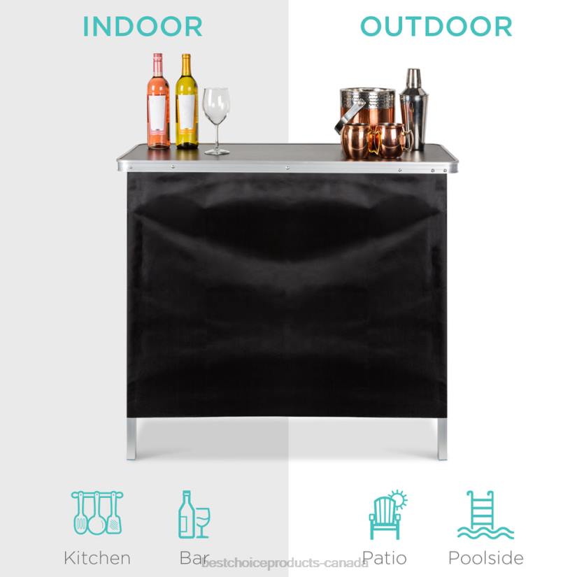 4LT2230 Black Best Choice Products Portable Pop-Up Bar Table w/ Carrying Case, Removable Skirt
