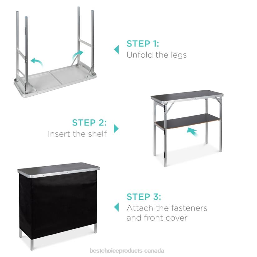 4LT2230 Black Best Choice Products Portable Pop-Up Bar Table w/ Carrying Case, Removable Skirt