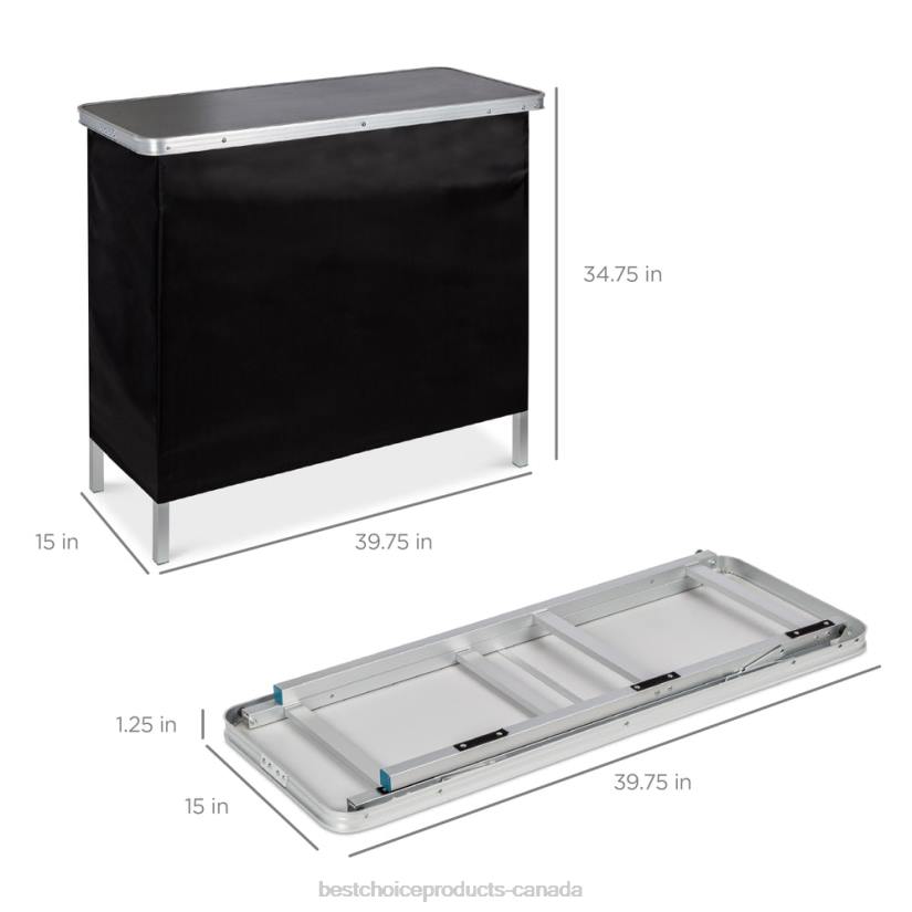 4LT2230 Black Best Choice Products Portable Pop-Up Bar Table w/ Carrying Case, Removable Skirt