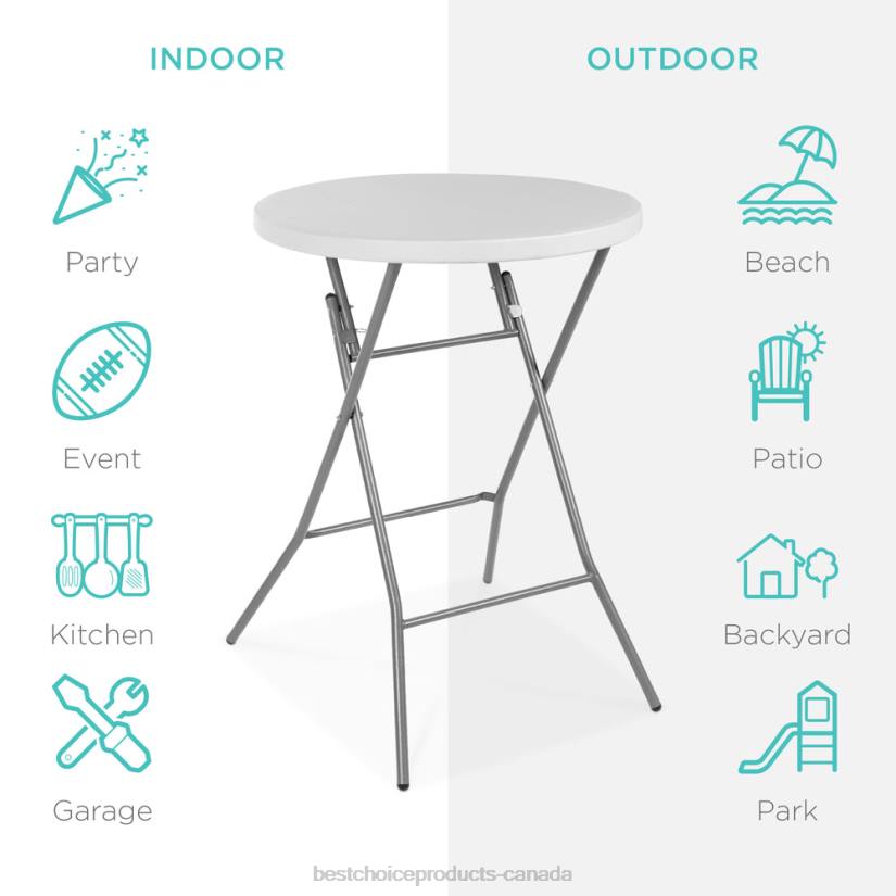 4LT2232 White Best Choice Products Bar Height Folding Table Indoor Outdoor Accessory w/ Thick Table Top