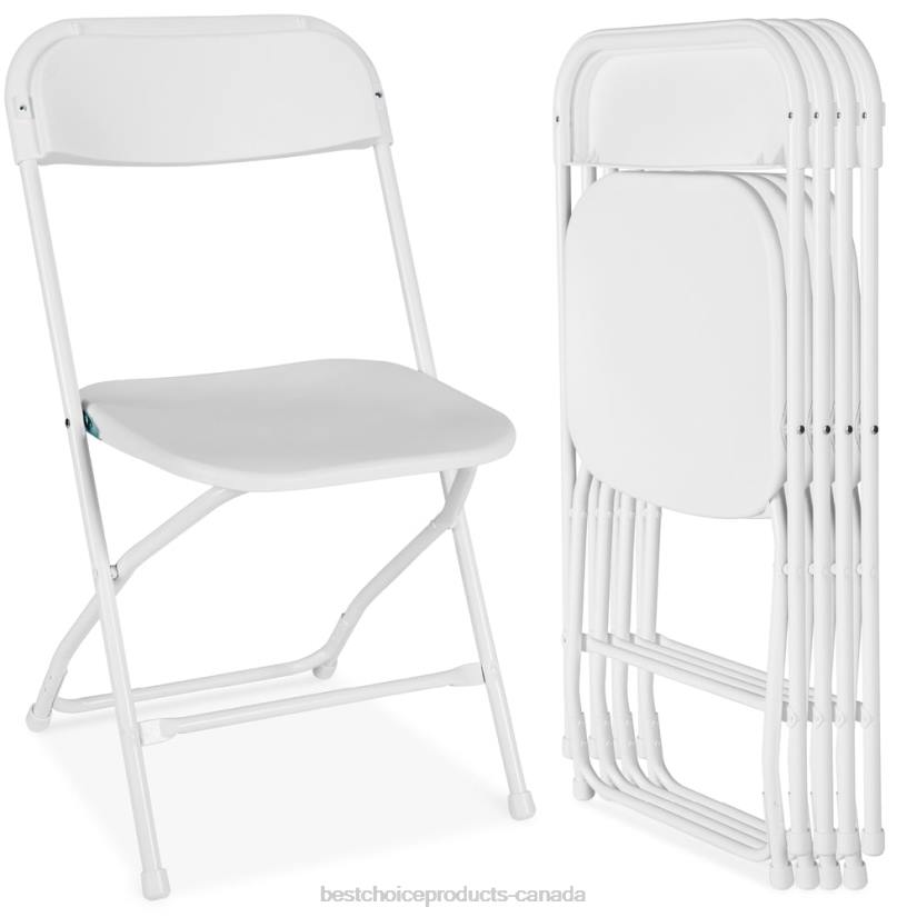 4LT2261 White Best Choice Products Set of 4 Folding Stacking Plastic Chairs w/ Non-Slip Feet