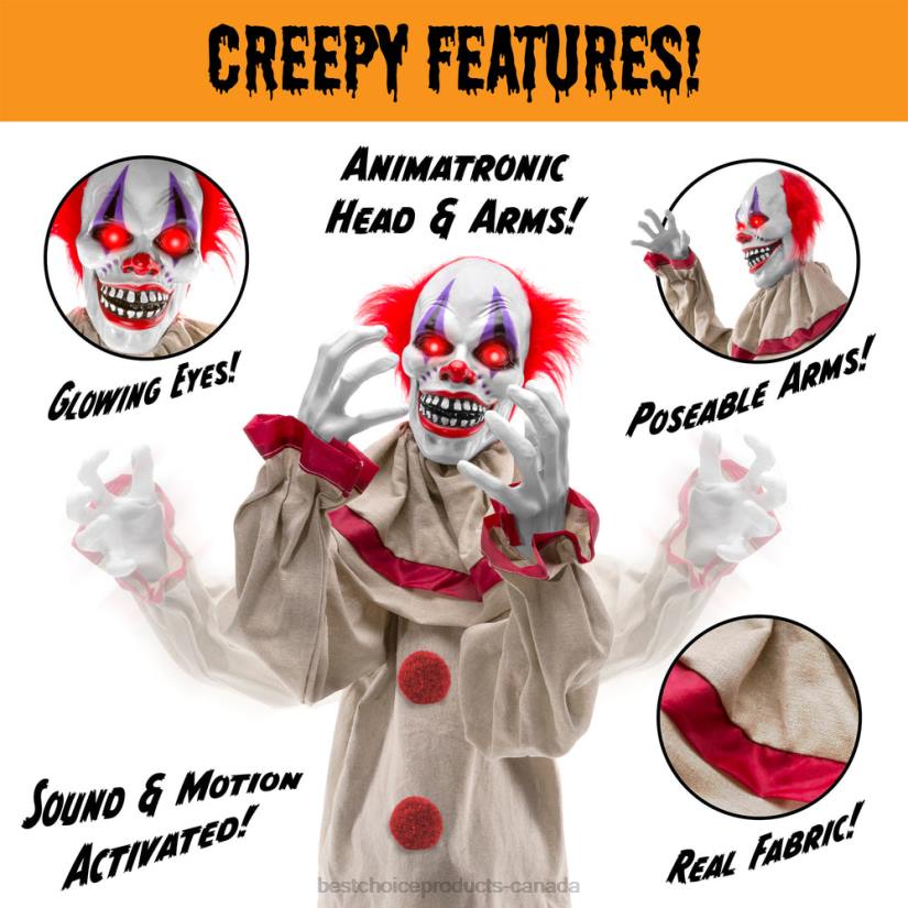 4LT2220 Beige Best Choice Products Scary Harry the Motion Activated Animatronic Killer Clown Halloween Prop