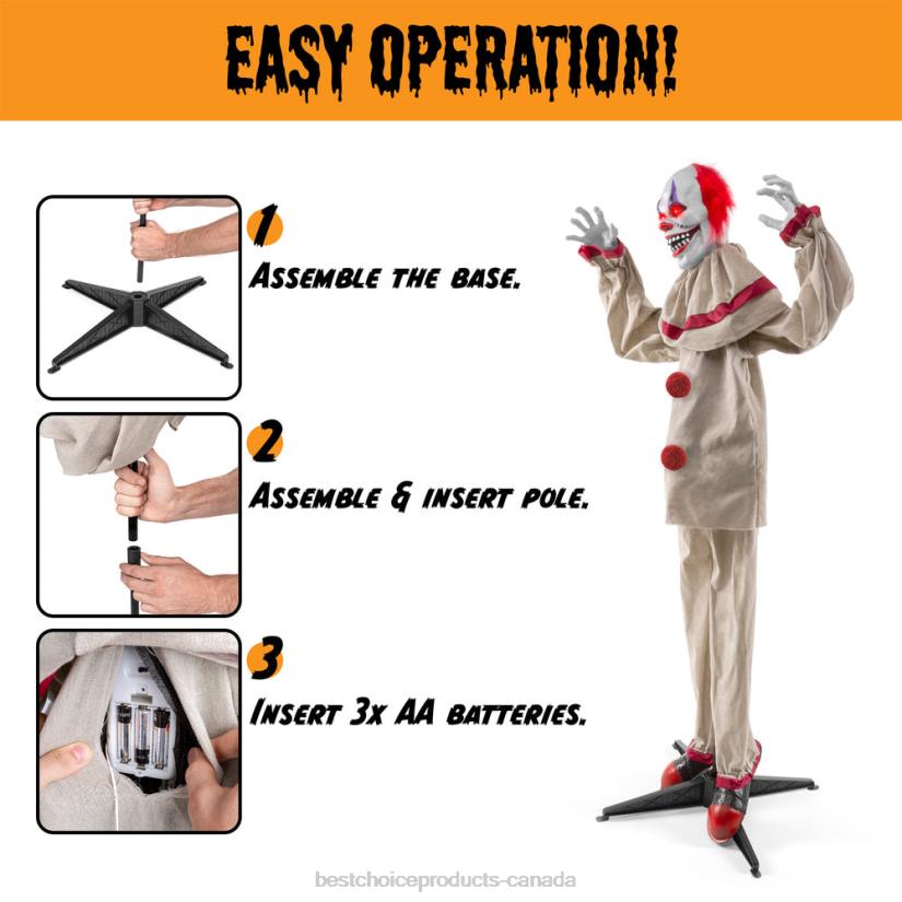 4LT2220 Beige Best Choice Products Scary Harry the Motion Activated Animatronic Killer Clown Halloween Prop