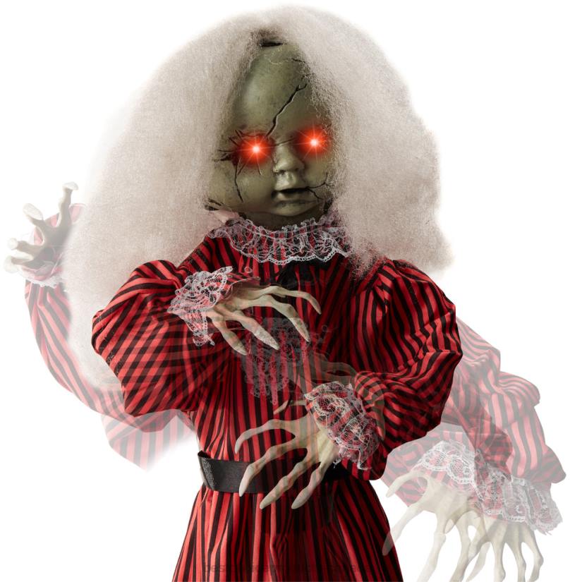 4LT2221 Red Best Choice Products Haunted Holly Animatronic Roaming Doll Halloween Decoration w/ Light-Up Eyes