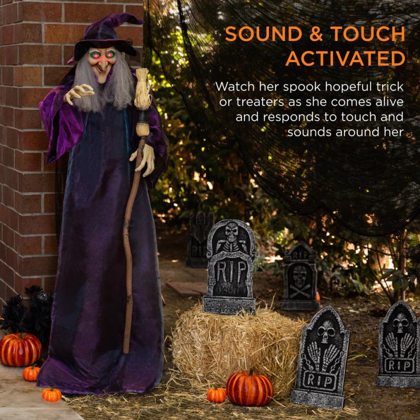4LT2222 Purple Best Choice Products Wicked Wanda Standing Animatronic Witch with Sounds, LED Eyes