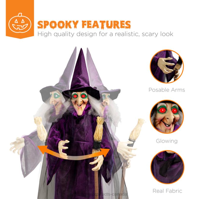 4LT2222 Purple Best Choice Products Wicked Wanda Standing Animatronic Witch with Sounds, LED Eyes