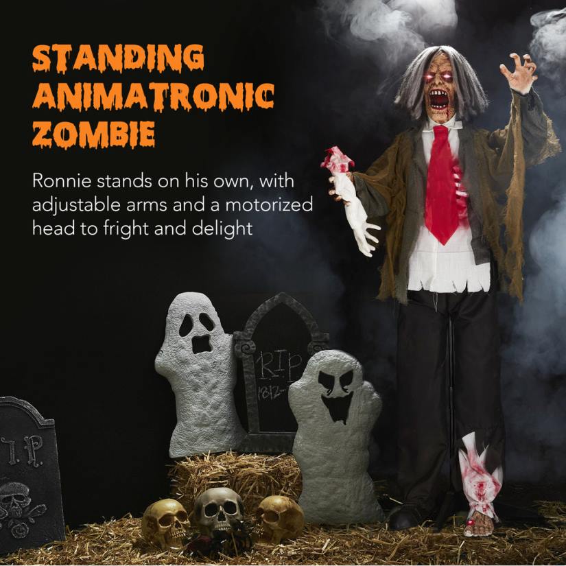 4LT2224 Multi Best Choice Products Rotten Ronnie Standing Animatronic Zombie Halloween Prop
