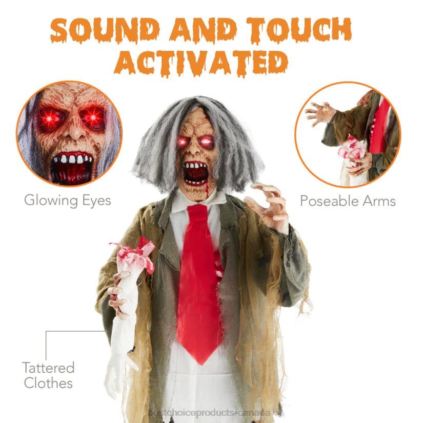 4LT2224 Multi Best Choice Products Rotten Ronnie Standing Animatronic Zombie Halloween Prop