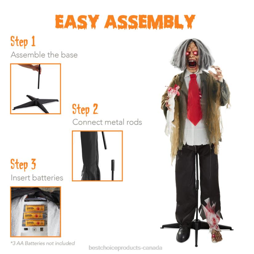 4LT2224 Multi Best Choice Products Rotten Ronnie Standing Animatronic Zombie Halloween Prop