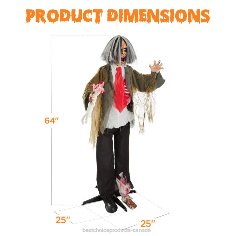 4LT2224 Multi Best Choice Products Rotten Ronnie Standing Animatronic Zombie Halloween Prop