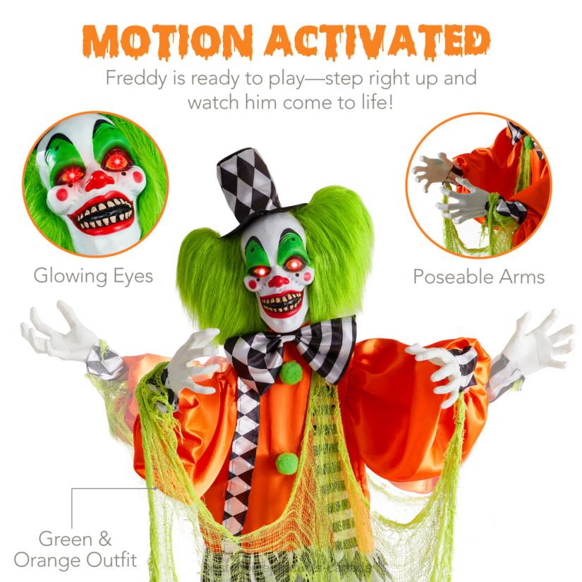 4LT2225 Multi Best Choice Products Funhouse Freddy The Motion Activated Animatronic Killer Clown Halloween Prop