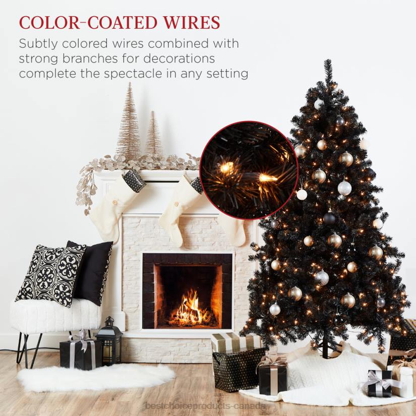 4LT2112 Metal Stand Best Choice Products Pre-Lit Artificial Black Christmas Tree w/ Incandescent Lights