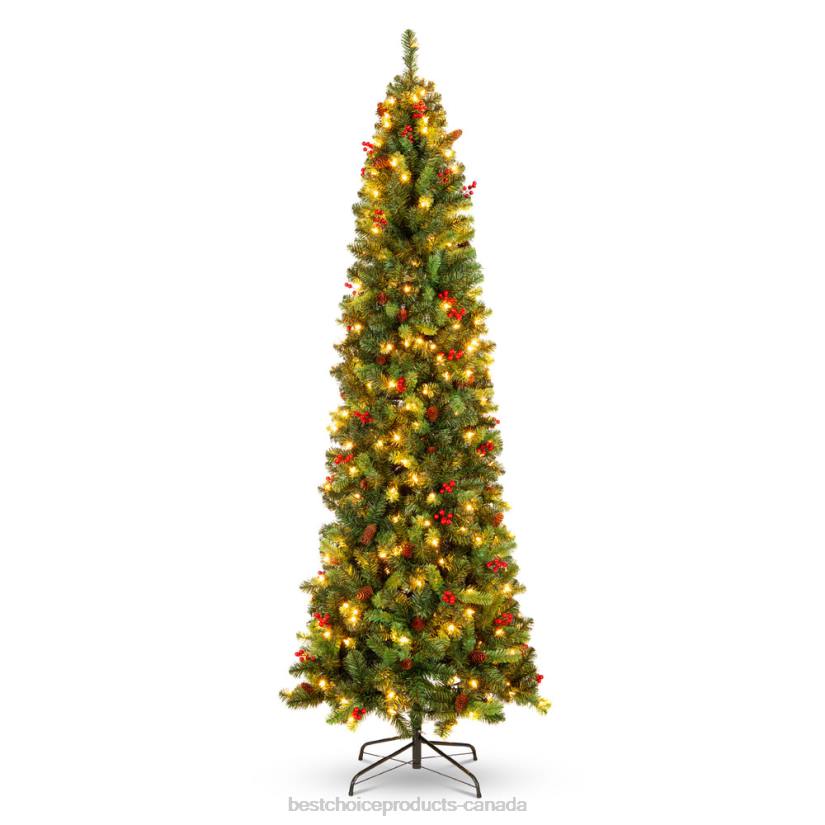 4LT2119 Beauty Best Choice Products Pre-Lit Spruce Pencil Christmas Tree w/ Berries, Pine Cones
