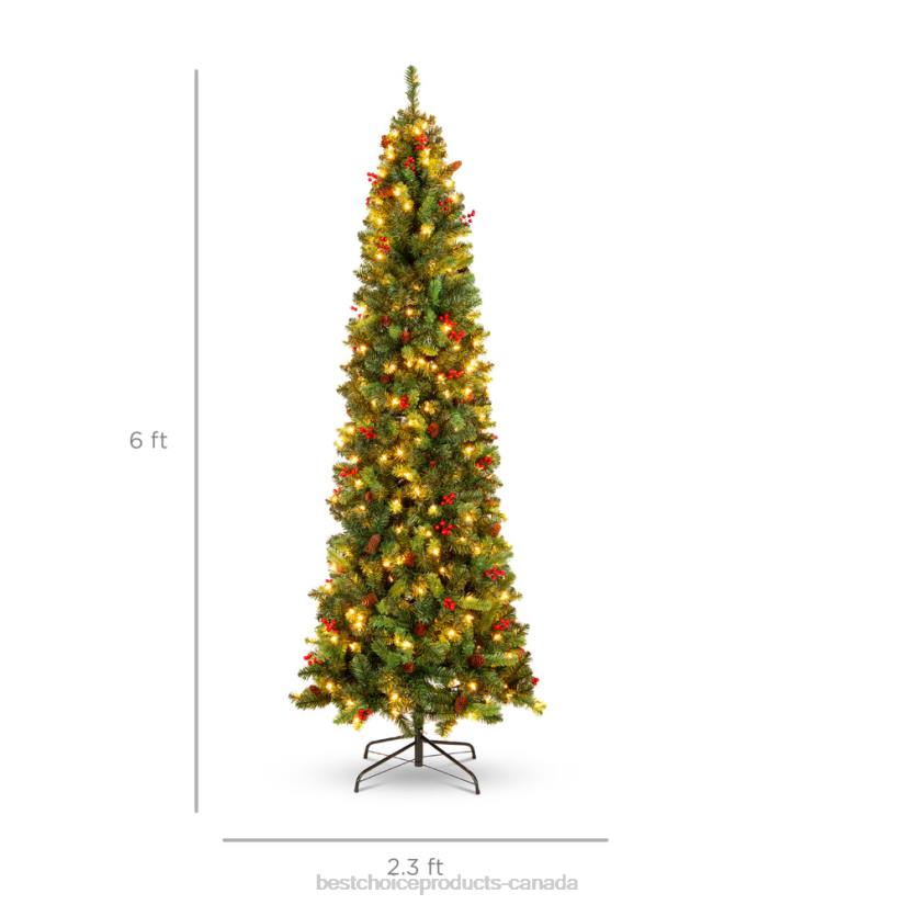 4LT2119 Beauty Best Choice Products Pre-Lit Spruce Pencil Christmas Tree w/ Berries, Pine Cones
