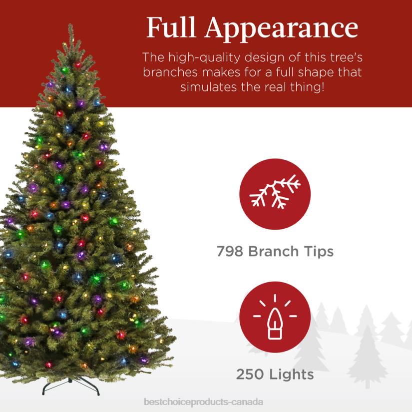 4LT211 Beauty Best Choice Products Pre-Lit Artificial Spruce Christmas Tree w/ Multicolored LED Lights