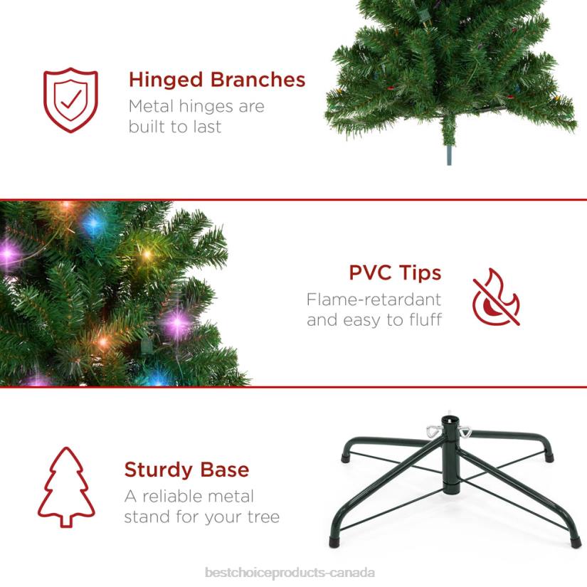 4LT211 Beauty Best Choice Products Pre-Lit Artificial Spruce Christmas Tree w/ Multicolored LED Lights