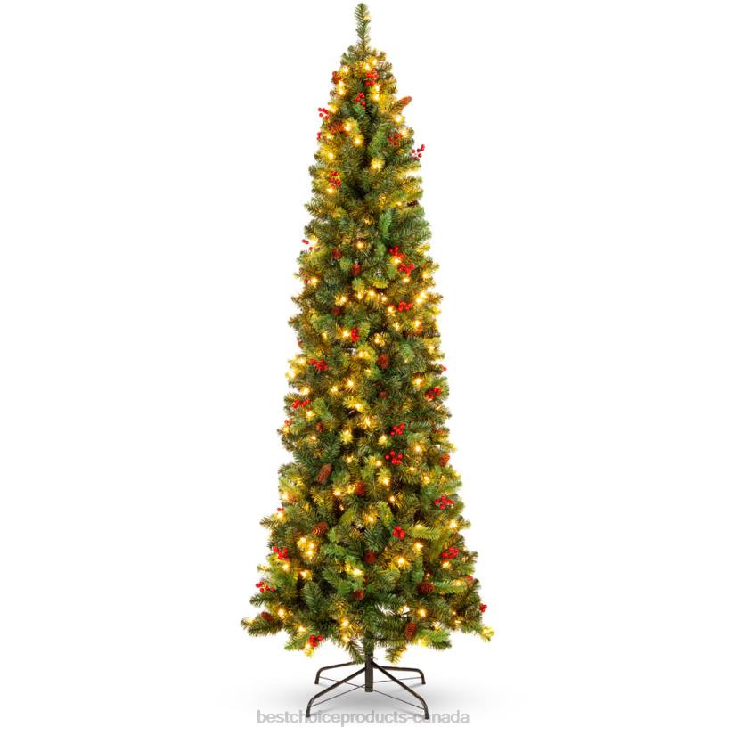 4LT2121 Beauty Best Choice Products Pre-Lit Spruce Pencil Christmas Tree w/ Berries, Pine Cones