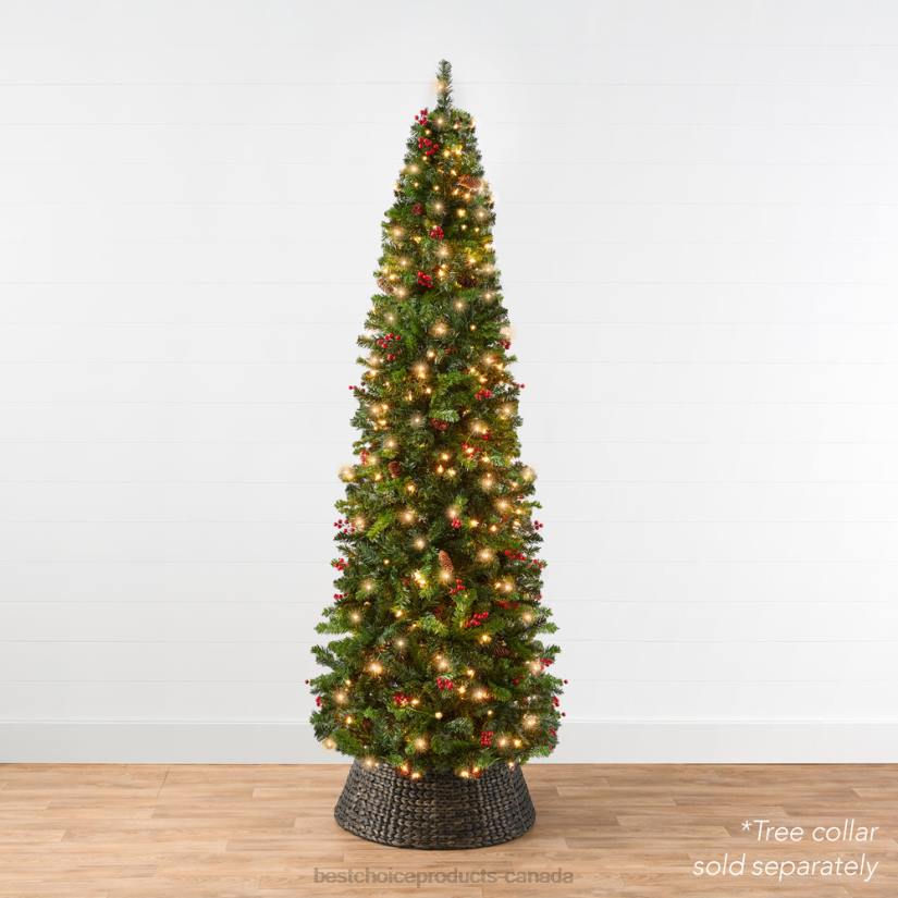 4LT2121 Beauty Best Choice Products Pre-Lit Spruce Pencil Christmas Tree w/ Berries, Pine Cones