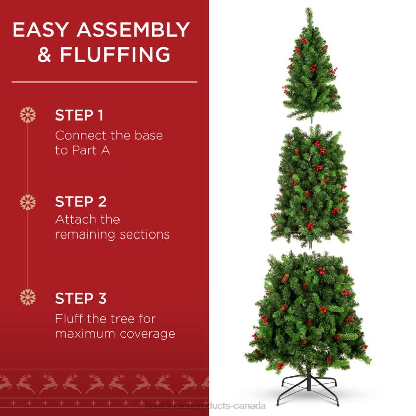 4LT2121 Beauty Best Choice Products Pre-Lit Spruce Pencil Christmas Tree w/ Berries, Pine Cones