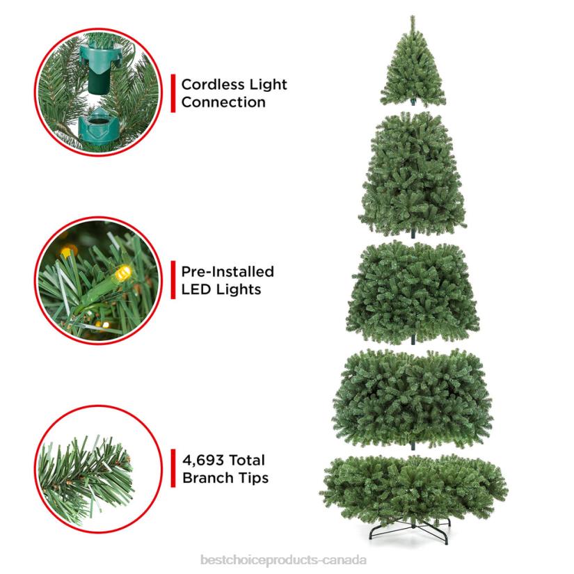 4LT2131 Multicolor Best Choice Products Pre-Lit Instant No Fluff Artificial Spruce Christmas Tree w/ Memory Branches