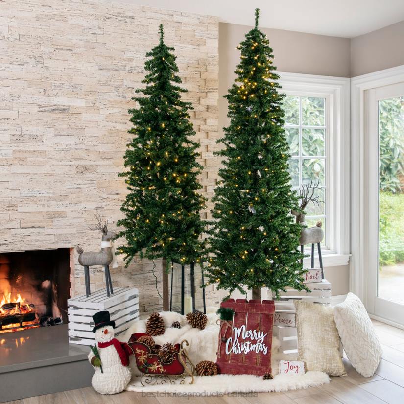 4LT2148 Beauty Best Choice Products Pre-Lit Artificial Alpine Slim Pencil Christmas Tree w/ LED Lights, Stand