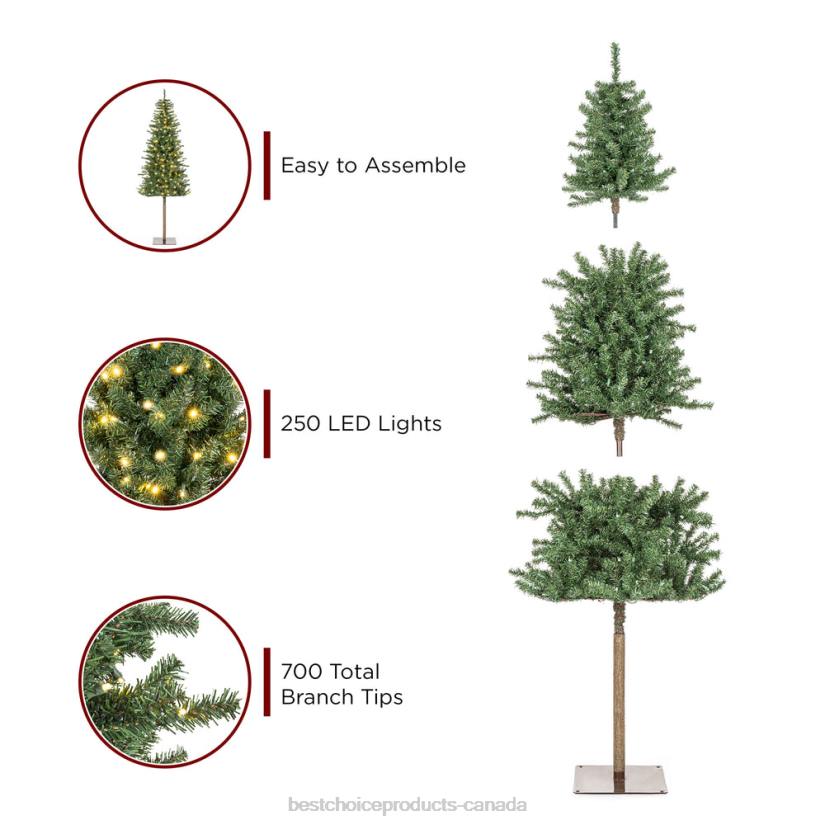 4LT2148 Beauty Best Choice Products Pre-Lit Artificial Alpine Slim Pencil Christmas Tree w/ LED Lights, Stand
