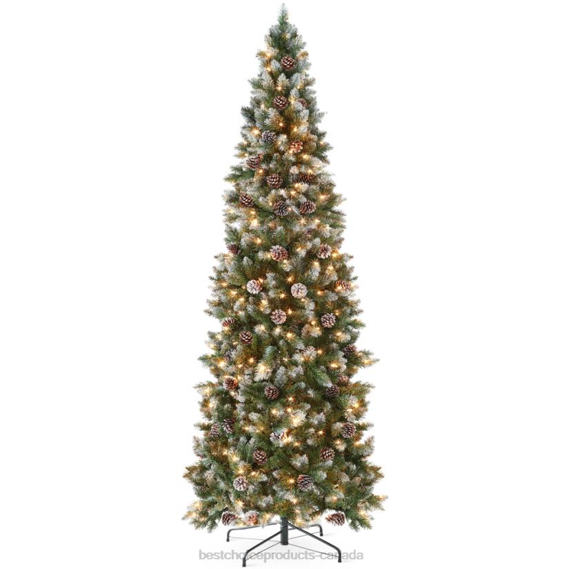 4LT2151 Metal Stand Best Choice Products Pre-Lit Partially Flocked Pencil Christmas Tree w/ Pine Cones