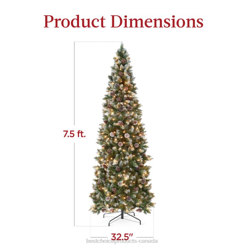 4LT2153 Metal Stand Best Choice Products Pre-Lit Partially Flocked Pencil Christmas Tree w/ Pine Cones