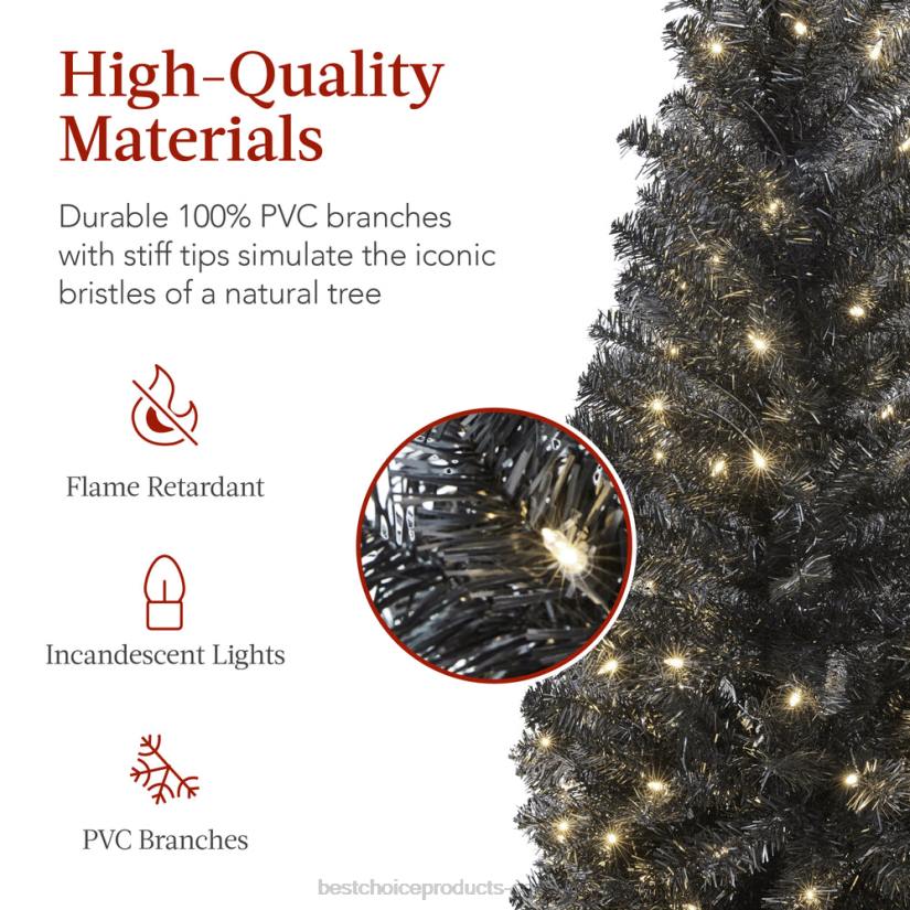 4LT2160 Beauty Best Choice Products Pre-Lit Black Artificial Pencil Holiday Tree