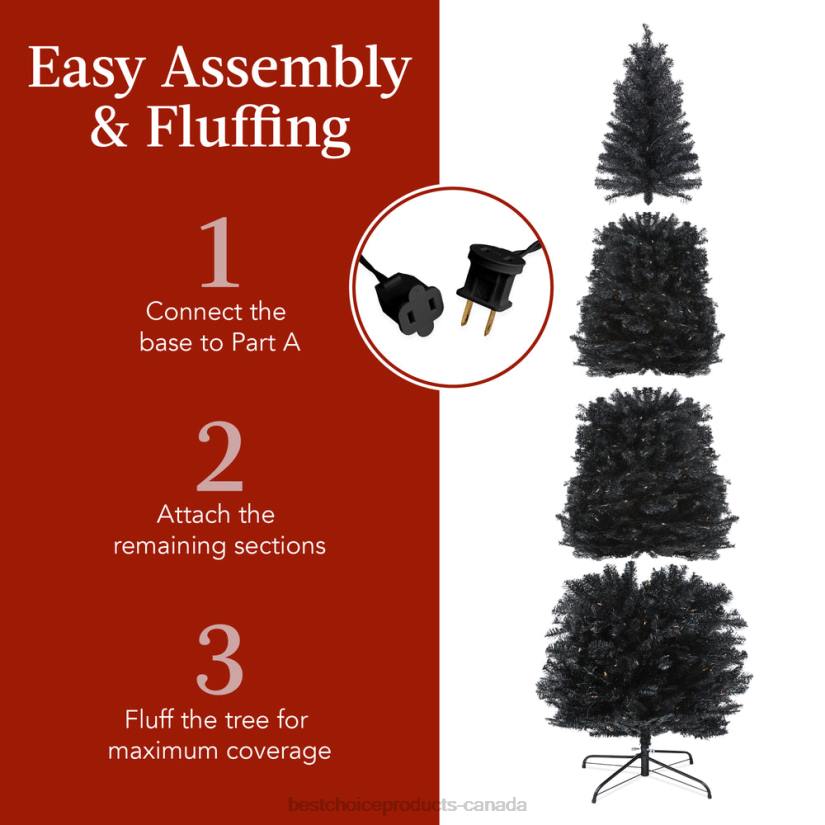 4LT2162 Beauty Best Choice Products Pre-Lit Black Artificial Pencil Holiday Tree