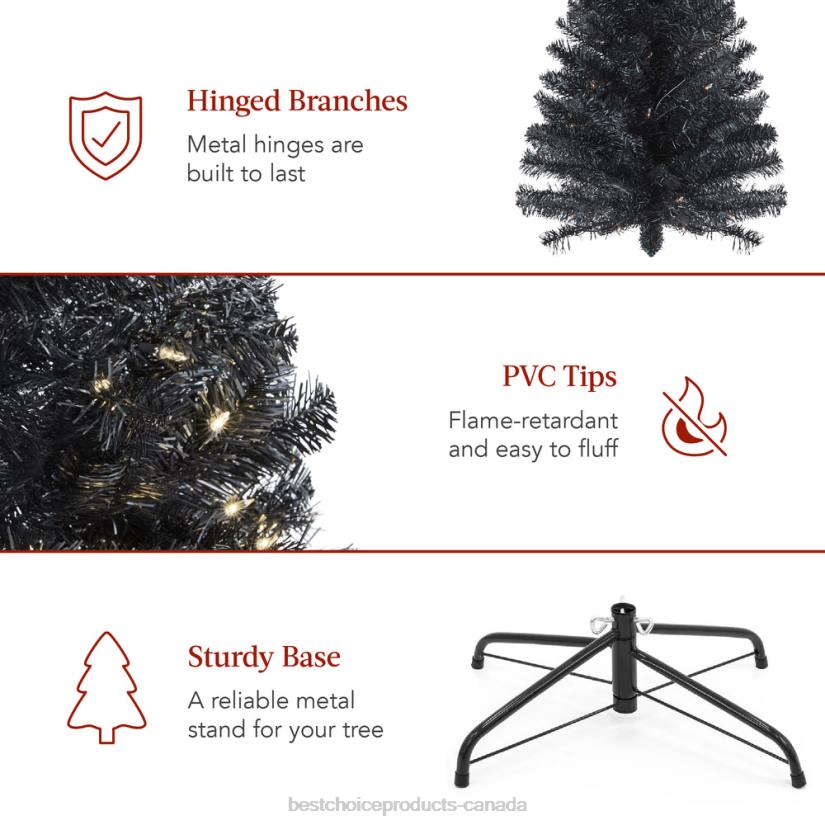4LT2162 Beauty Best Choice Products Pre-Lit Black Artificial Pencil Holiday Tree