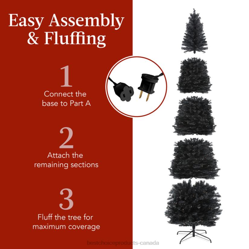 4LT2163 Beauty Best Choice Products Pre-Lit Black Artificial Pencil Holiday Tree