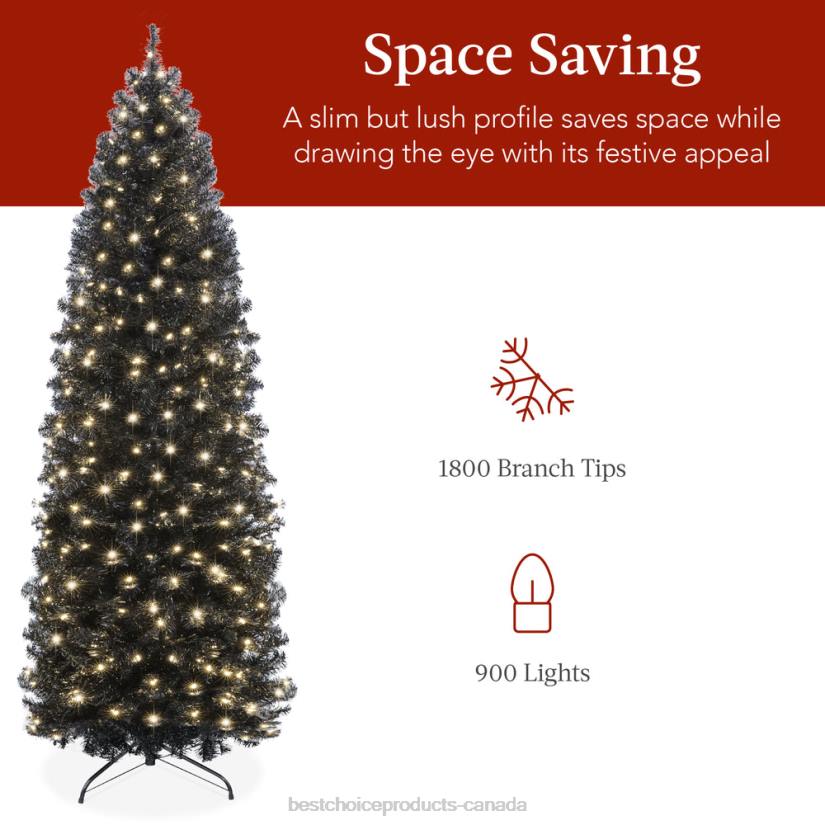 4LT2163 Beauty Best Choice Products Pre-Lit Black Artificial Pencil Holiday Tree