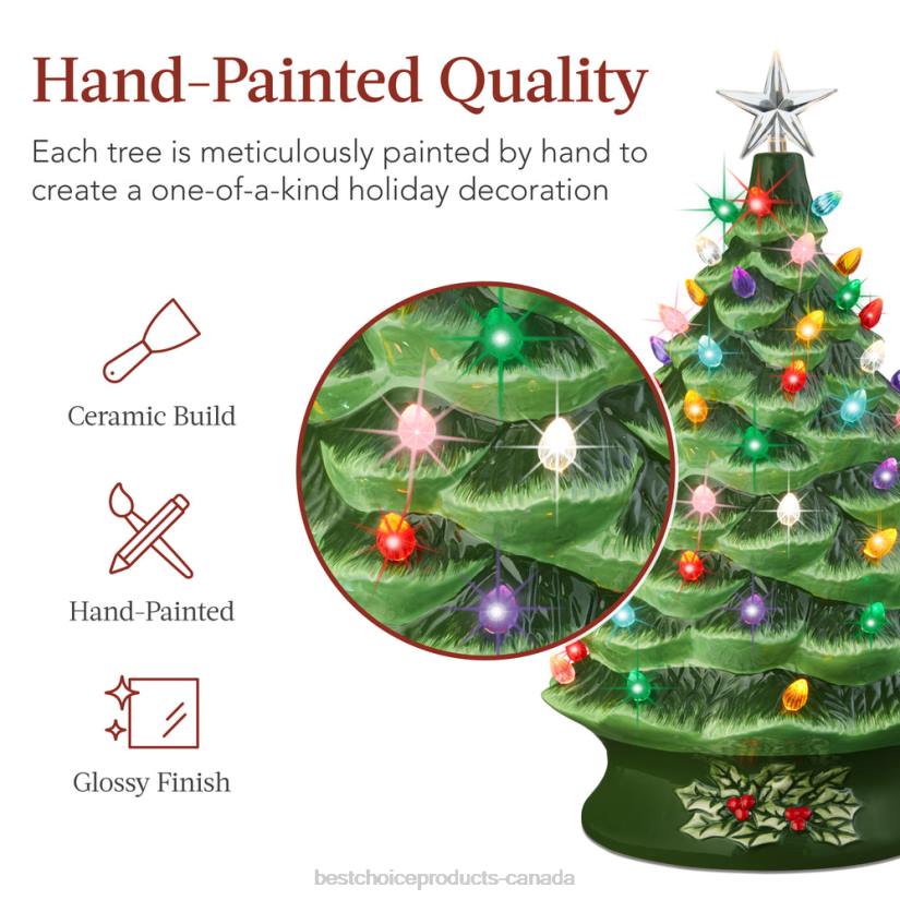 4LT2164 Green Best Choice Products XL Pre-Lit Ceramic Christmas Tree Decoration w/ LED Light, Timer
