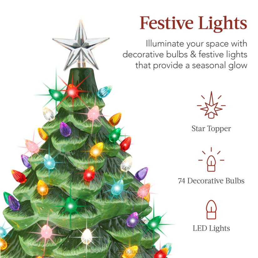 4LT2164 Green Best Choice Products XL Pre-Lit Ceramic Christmas Tree Decoration w/ LED Light, Timer