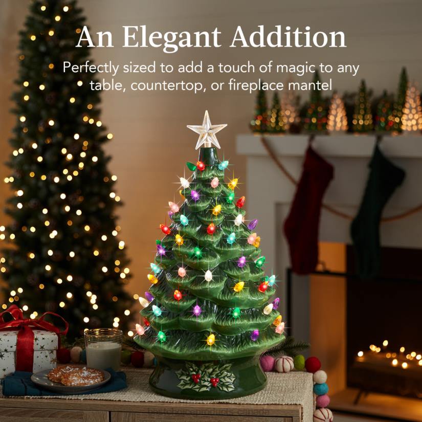 4LT2164 Green Best Choice Products XL Pre-Lit Ceramic Christmas Tree Decoration w/ LED Light, Timer