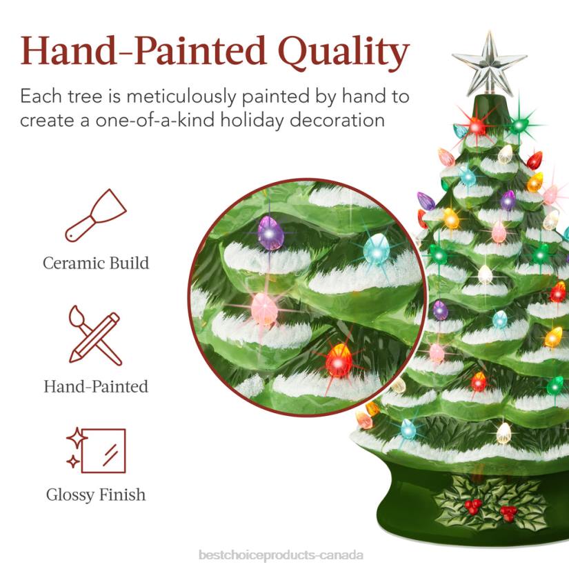 4LT2165 Flocked/Green Best Choice Products XL Pre-Lit Ceramic Christmas Tree Decoration w/ LED Light, Timer