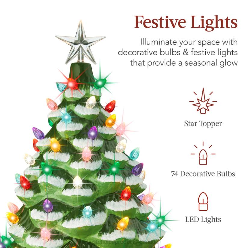 4LT2165 Flocked/Green Best Choice Products XL Pre-Lit Ceramic Christmas Tree Decoration w/ LED Light, Timer