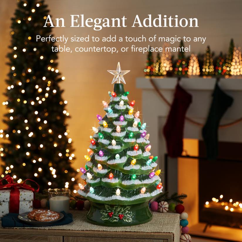 4LT2165 Flocked/Green Best Choice Products XL Pre-Lit Ceramic Christmas Tree Decoration w/ LED Light, Timer