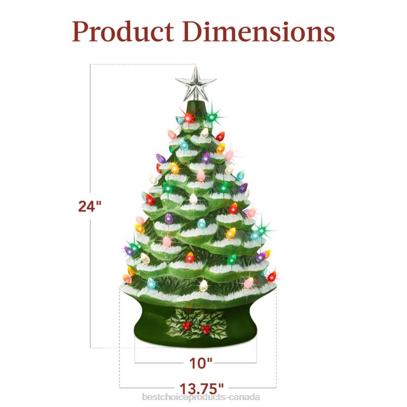 4LT2165 Flocked/Green Best Choice Products XL Pre-Lit Ceramic Christmas Tree Decoration w/ LED Light, Timer