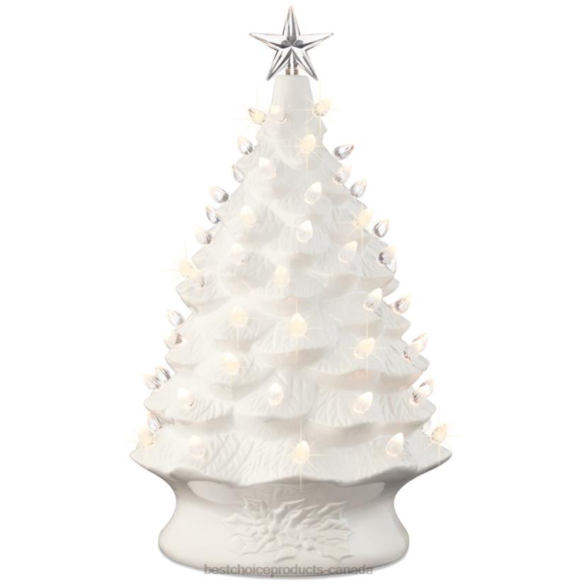 4LT2166 White Best Choice Products XL Pre-Lit Ceramic Christmas Tree Decoration w/ LED Light, Timer