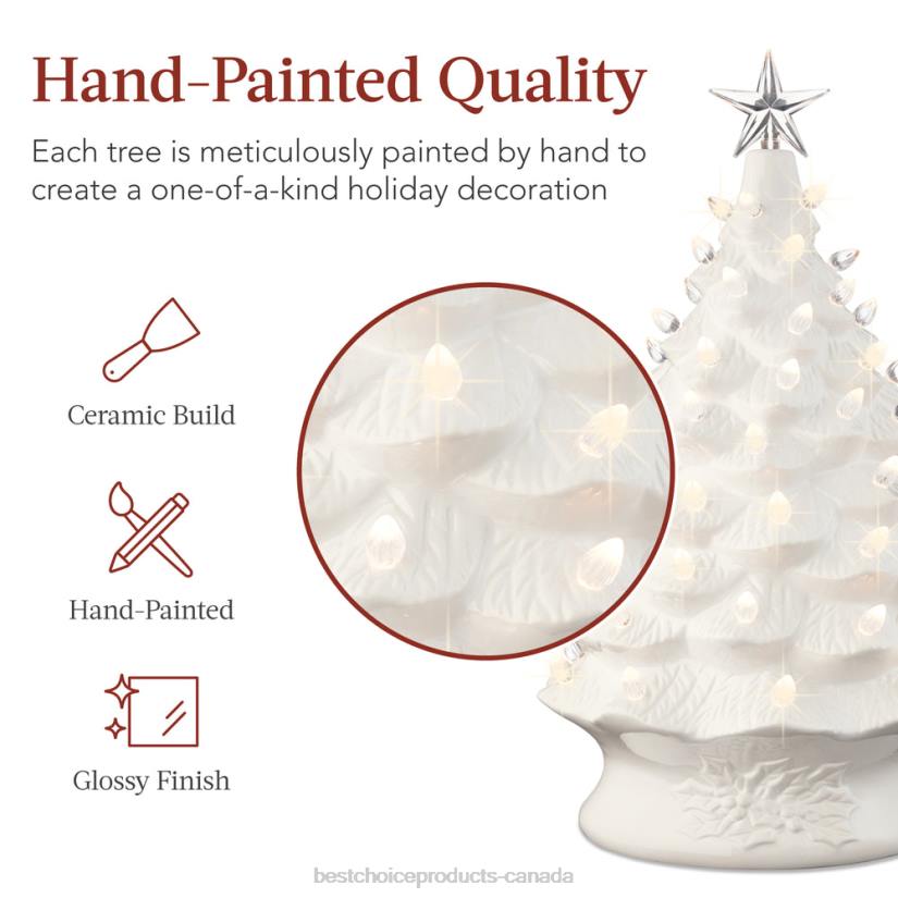 4LT2166 White Best Choice Products XL Pre-Lit Ceramic Christmas Tree Decoration w/ LED Light, Timer