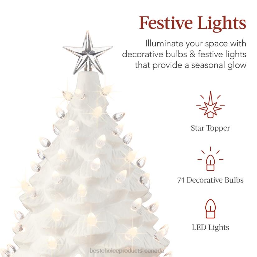 4LT2166 White Best Choice Products XL Pre-Lit Ceramic Christmas Tree Decoration w/ LED Light, Timer