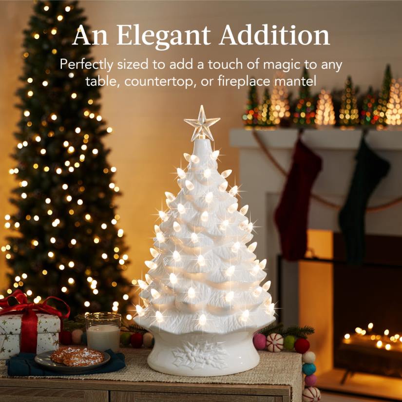 4LT2166 White Best Choice Products XL Pre-Lit Ceramic Christmas Tree Decoration w/ LED Light, Timer