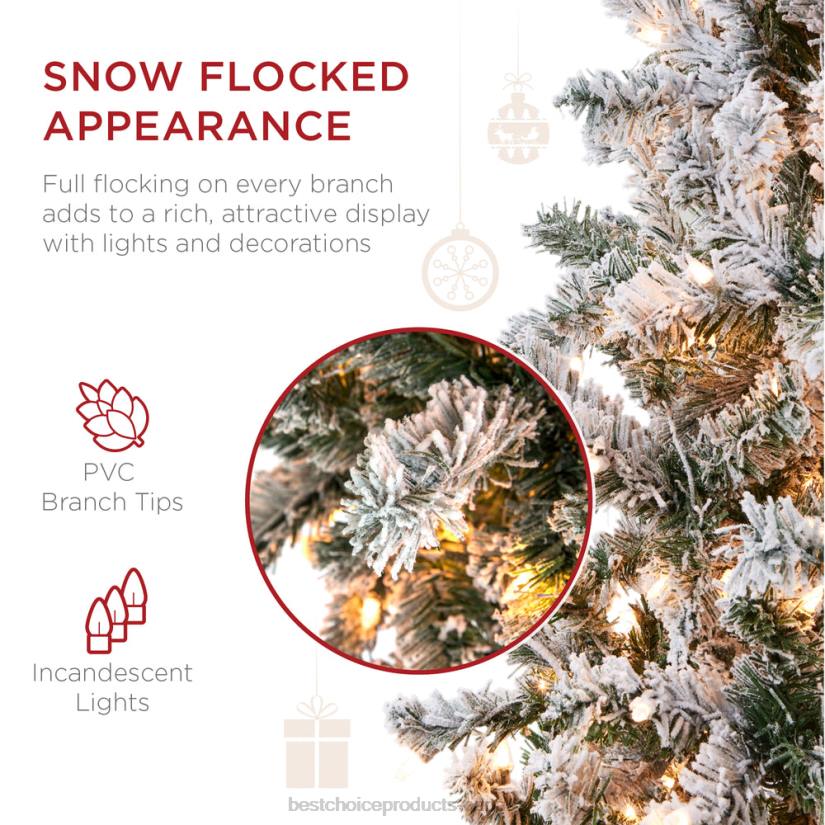 4LT2168 Beauty Best Choice Products Pre-Lit Snow Flocked Artificial Pencil Christmas Tree