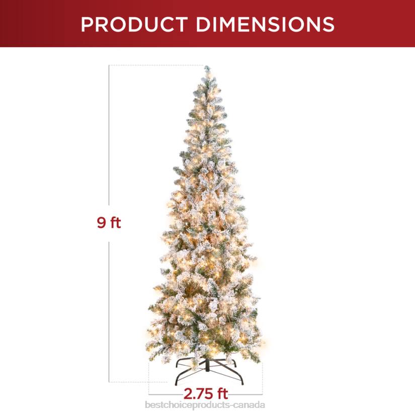 4LT2169 Beauty Best Choice Products Pre-Lit Snow Flocked Artificial Pencil Christmas Tree