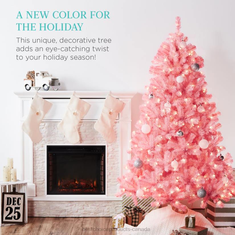 4LT2174 Metal Stand Best Choice Products Pre-Lit Artificial Pink Christmas Tree w/ Incandescent Lights